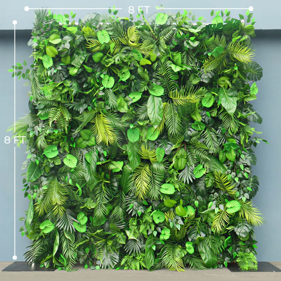 Luxe Green Leaves & Grass Floral Wall - Roll Up Curtain Style - Easy Install! Select Size