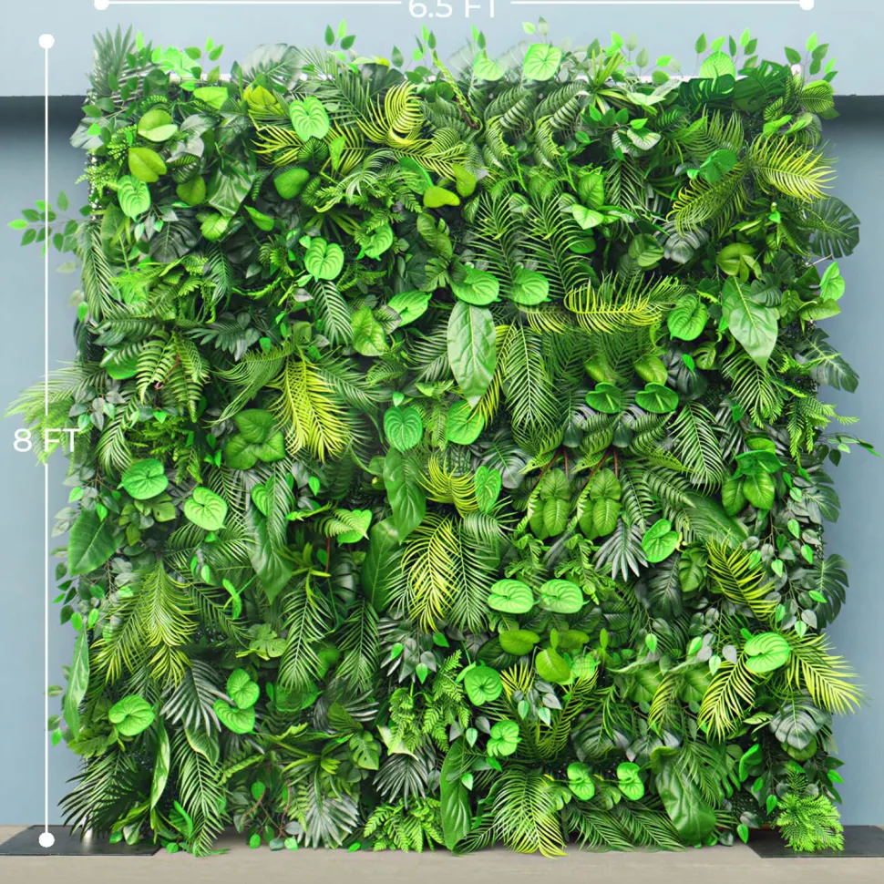 Luxe Green Leaves & Grass Floral Wall - Roll Up Curtain Style - Easy Install! Select Size