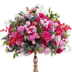 LUXE Hot Pink Rose & Green Eucalyptus Leaves Mixed Floral Table Centerpiece - 24 Inches