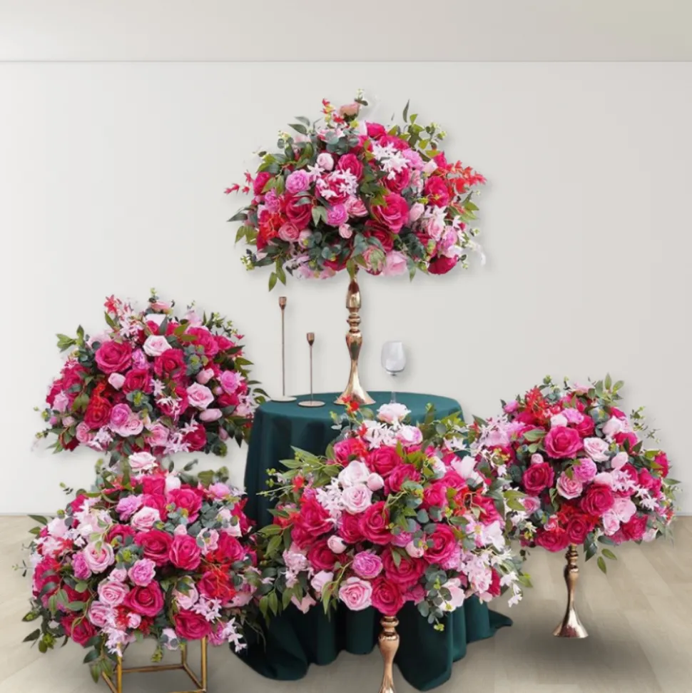 LUXE Hot Pink Rose & Green Eucalyptus Leaves Mixed Floral Table Centerpiece - 24 Inches