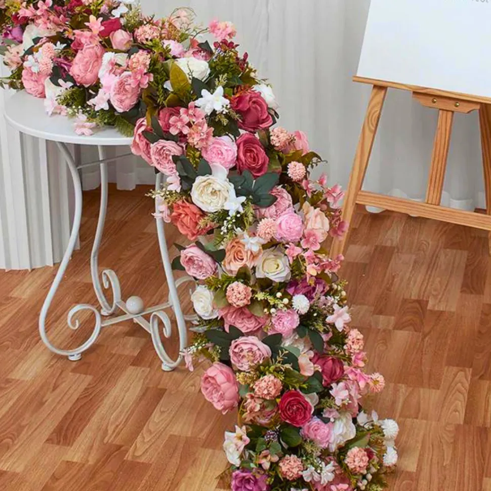 LUXE Mix Pink Rose with Greenery Table Runner - 78 Inches