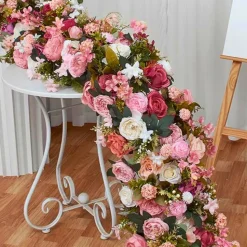 LUXE Mix Pink Rose with Greenery Table Runner - 78 Inches