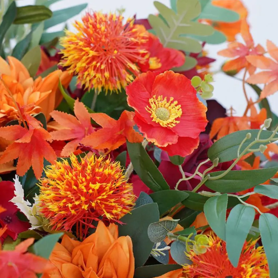 LUXE Orange & Burgundy & Green Eucalyptus Leaves Mixed Table Centerpiece - 24 Inches