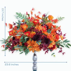LUXE Orange & Burgundy & Green Eucalyptus Leaves Mixed Table Centerpiece - 24 Inches