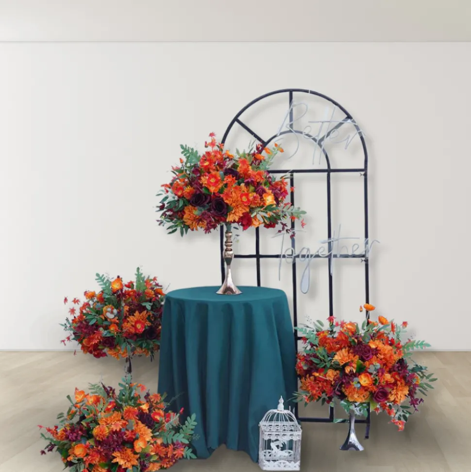 LUXE Orange & Burgundy & Green Eucalyptus Leaves Mixed Table Centerpiece - 24 Inches