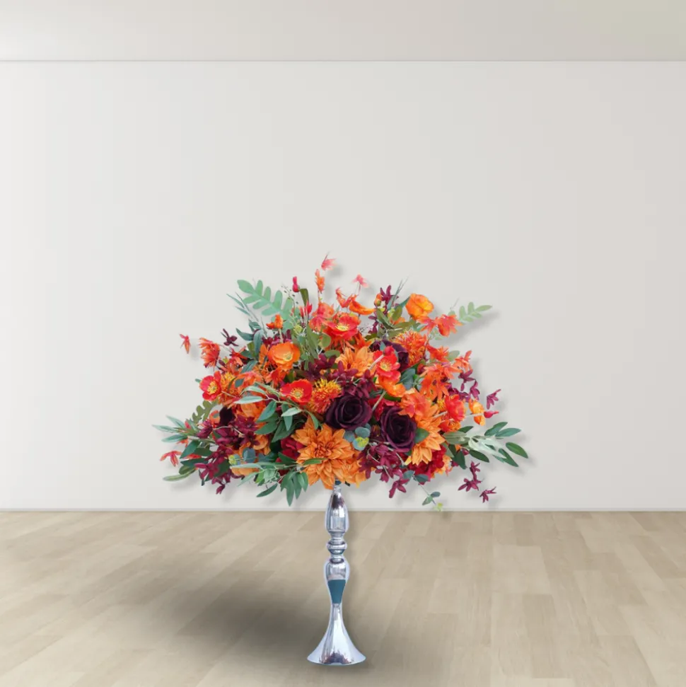 LUXE Orange & Burgundy & Green Eucalyptus Leaves Mixed Table Centerpiece - 24 Inches