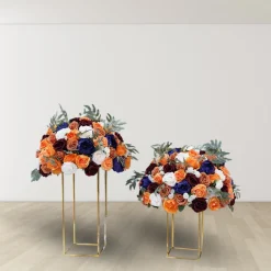 LUXE Orange & Royal Blue Rose Willow Leaves Mixed Table Centerpiece - 24 Inches