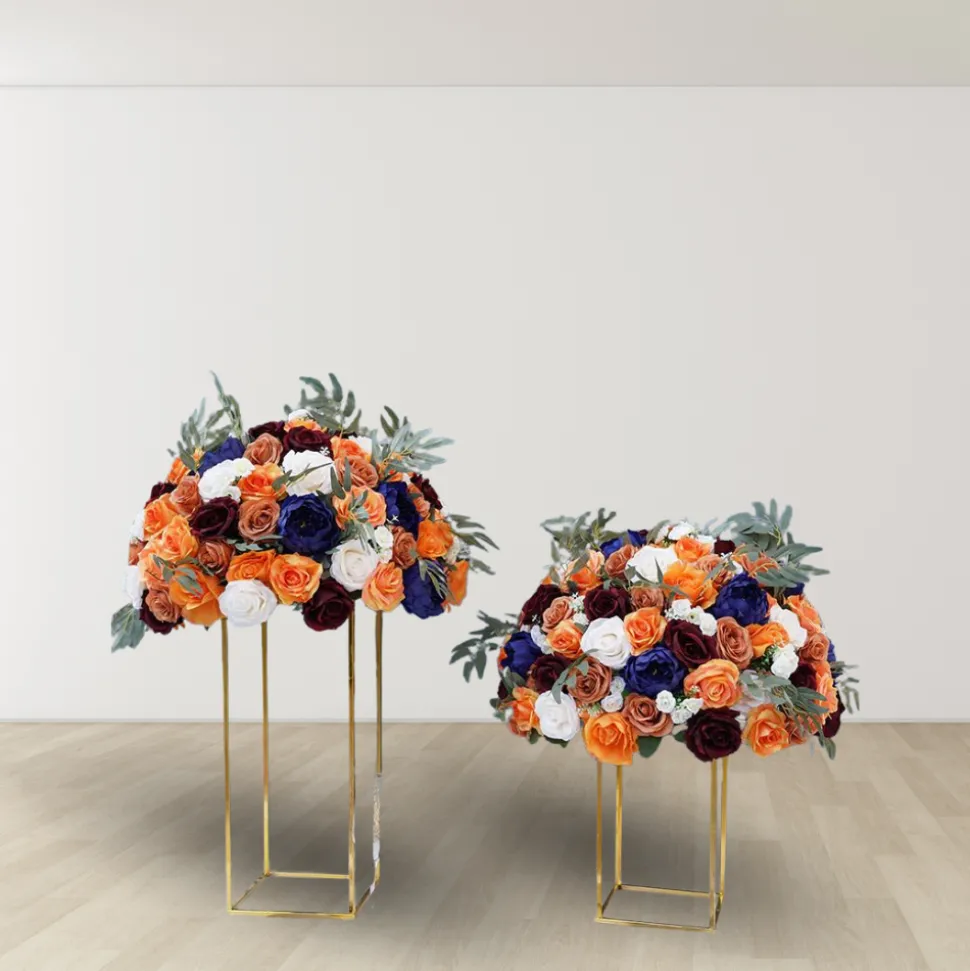 LUXE Orange & Royal Blue Rose Willow Leaves Mixed Table Centerpiece - 24 Inches