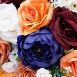 LUXE Orange & Royal Blue Rose Willow Leaves Mixed Table Centerpiece - 24 Inches