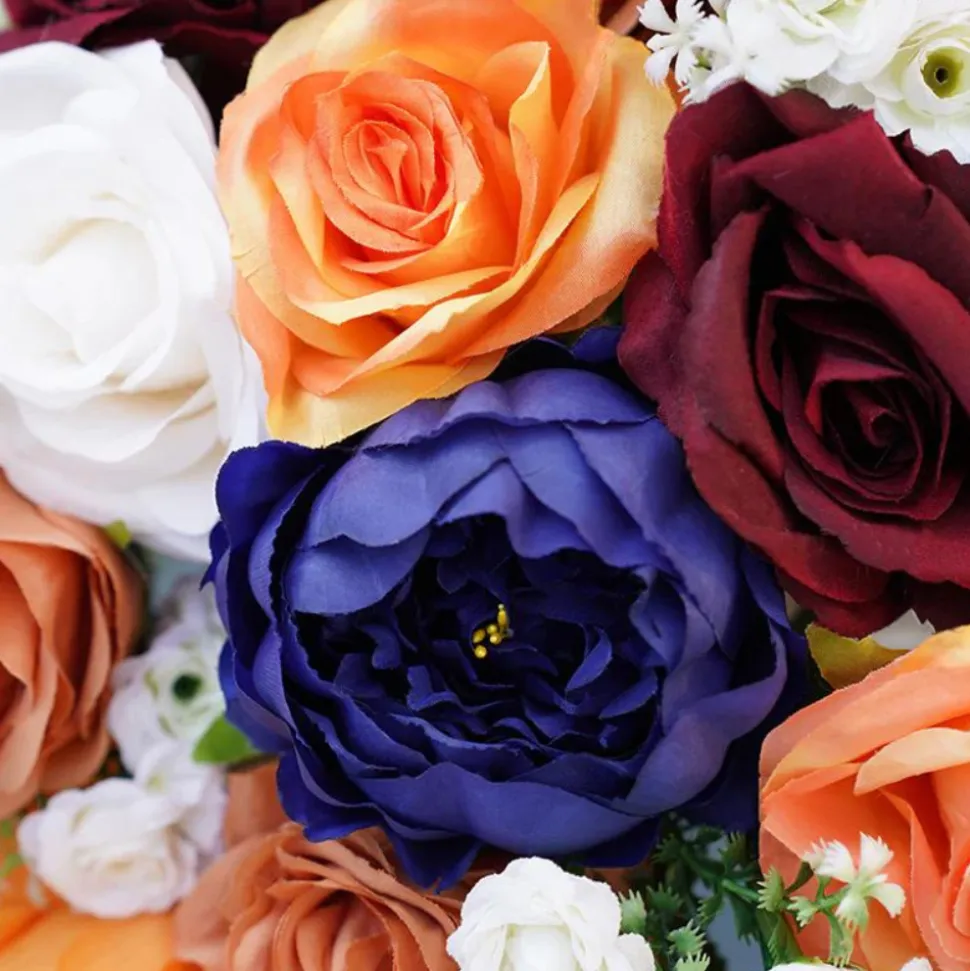 LUXE Orange & Royal Blue Rose Willow Leaves Mixed Table Centerpiece - 24 Inches