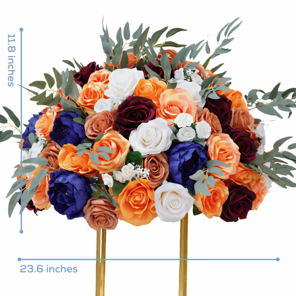 LUXE Orange & Royal Blue Rose Willow Leaves Mixed Table Centerpiece - 24 Inches