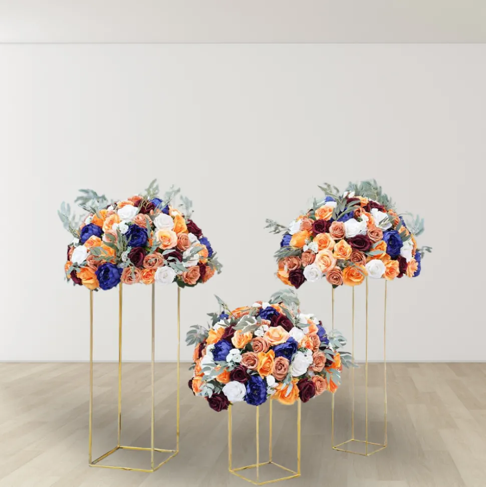 LUXE Orange & Royal Blue Rose Willow Leaves Mixed Table Centerpiece - 24 Inches