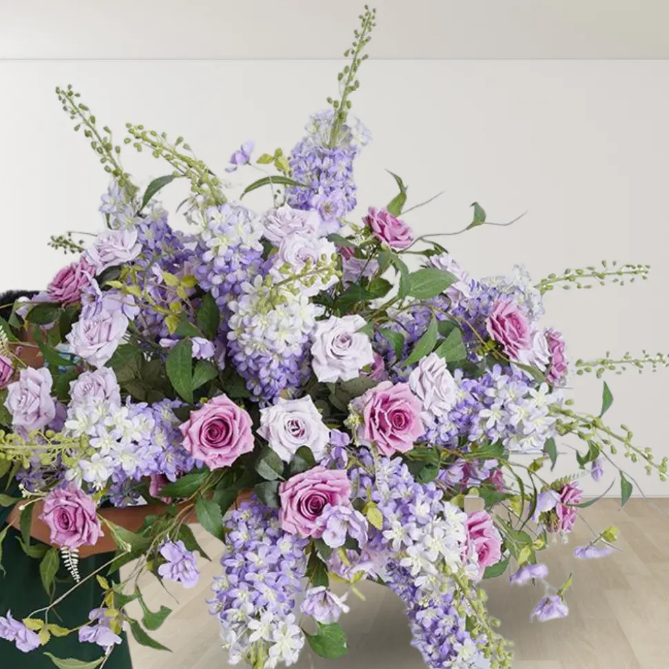 LUXE Pink & Purple Rose Pansies Hang Wisteria Mixed Table Centerpiece - 36 Inches