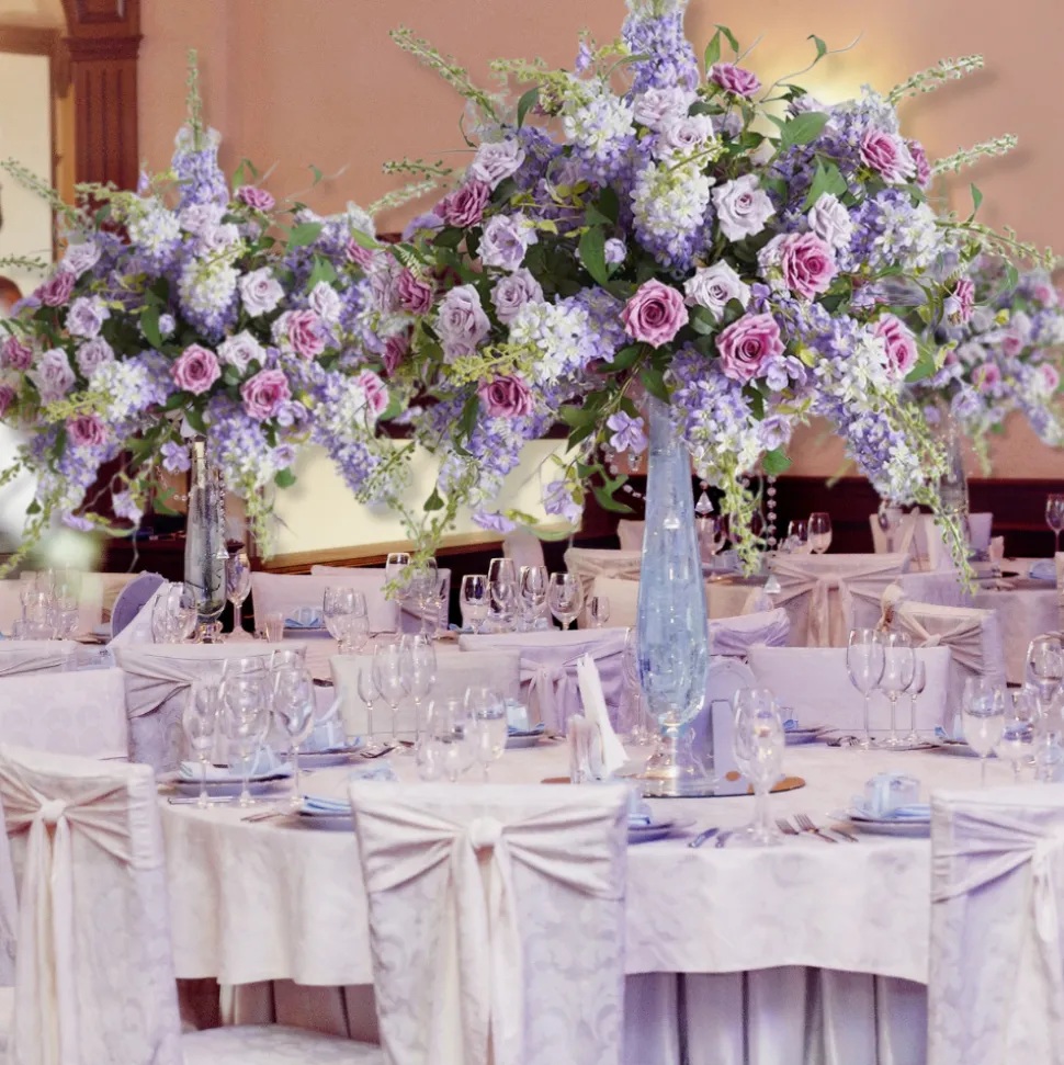 LUXE Pink & Purple Rose Pansies Hang Wisteria Mixed Table Centerpiece - 36 Inches