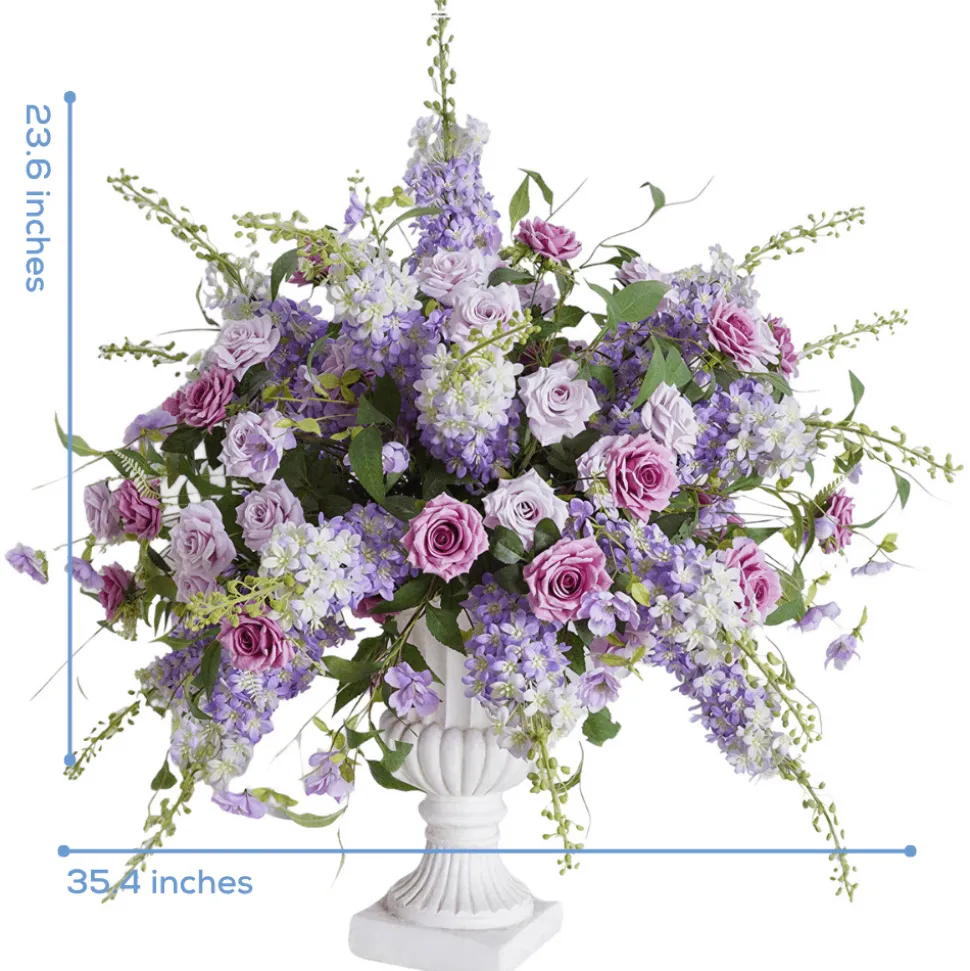 LUXE Pink & Purple Rose Pansies Hang Wisteria Mixed Table Centerpiece - 36 Inches