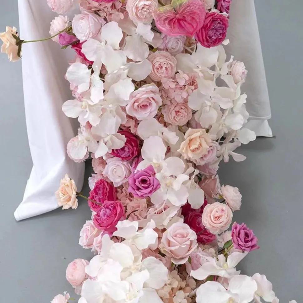 LUXE Pink & Red Orchid, Rose & Anthurium Mixed Table Runner - 79 Inches