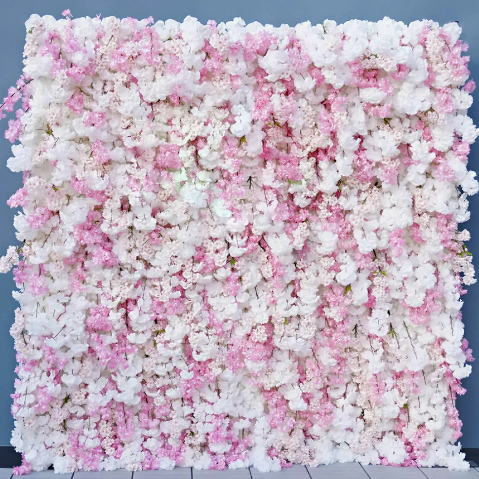 Luxe Pink & White Cherry Blossom Floral Wall - Roll Up Curtain Style - Easy Install! Select Size