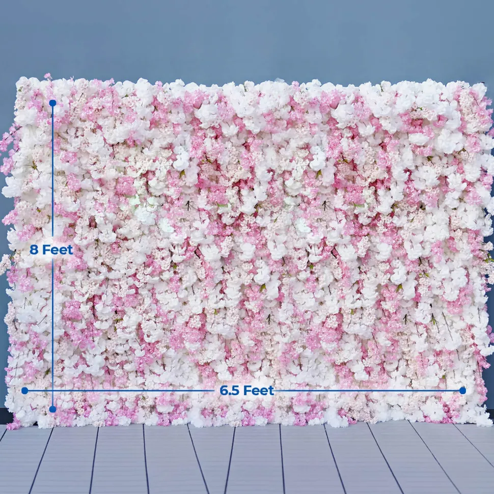 Luxe Pink & White Cherry Blossom Floral Wall - Roll Up Curtain Style - Easy Install! Select Size