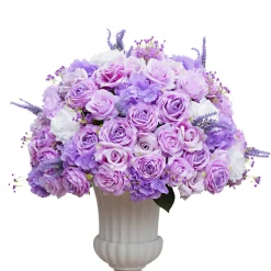 LUXE Purple Rose & Lavender Babysbreath Mixed Floral Table Centerpiece - 24 Inches