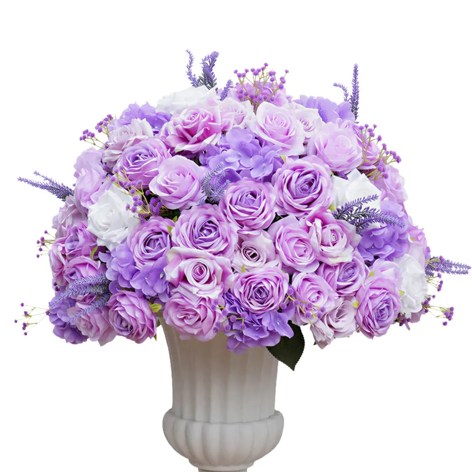 LUXE Purple Rose & Lavender Babysbreath Mixed Floral Table Centerpiece - 24 Inches