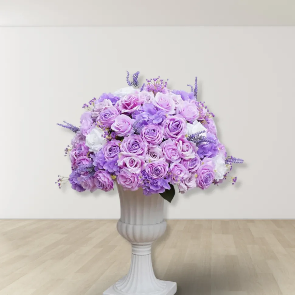 LUXE Purple Rose & Lavender Babysbreath Mixed Floral Table Centerpiece - 24 Inches