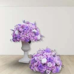 LUXE Purple Rose & Lavender Babysbreath Mixed Floral Table Centerpiece - 24 Inches