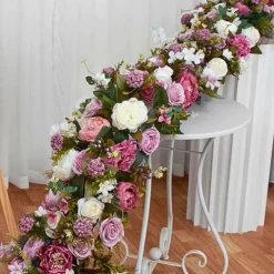 LUXE Purple Rose with Greenery Mixed Table Runner - 78 Inches