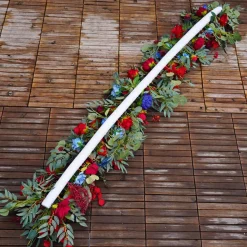 LUXE Red & Blue Rose & Greenery Mixed Table Runner - 82 Inches