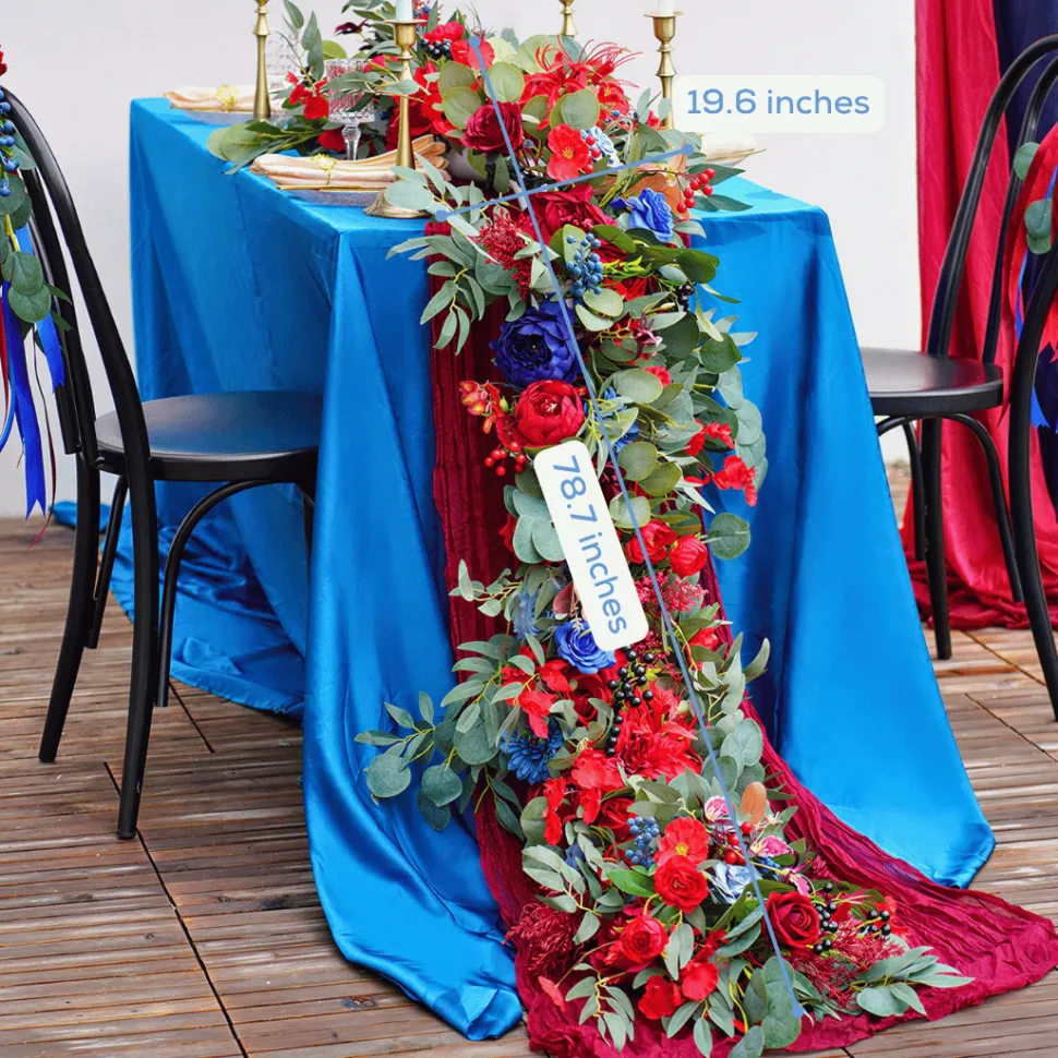 LUXE Red & Blue Rose & Greenery Mixed Table Runner - 82 Inches
