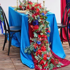 LUXE Red & Blue Rose & Greenery Mixed Table Runner - 82 Inches