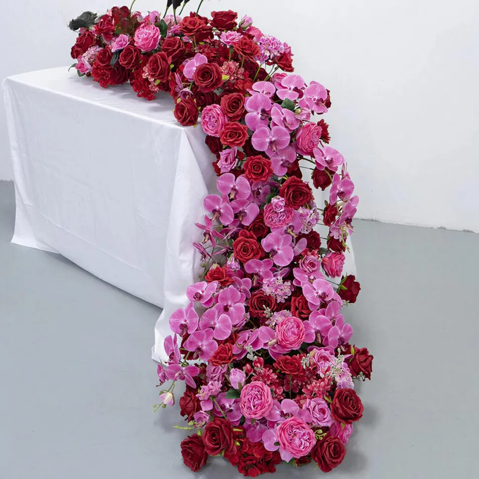 LUXE Red & Purple Rose & Orchid Mixed Table Runner - 95 Inches
