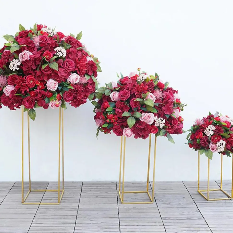 LUXE Red Rose, Hydrangea & Berry Flower Mixed Green Leaf Table Centerpiece - Choose Your Size!