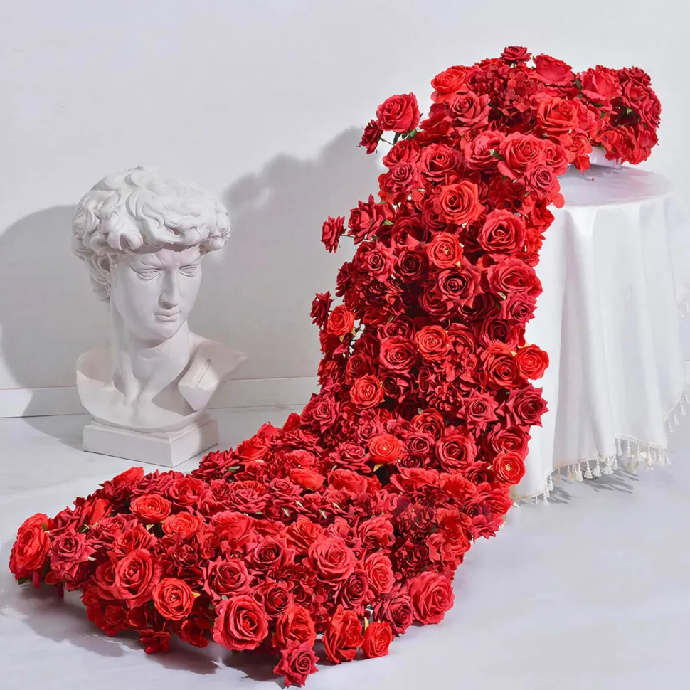 LUXE Romantic Red Rose Table Runner - 78 Inches