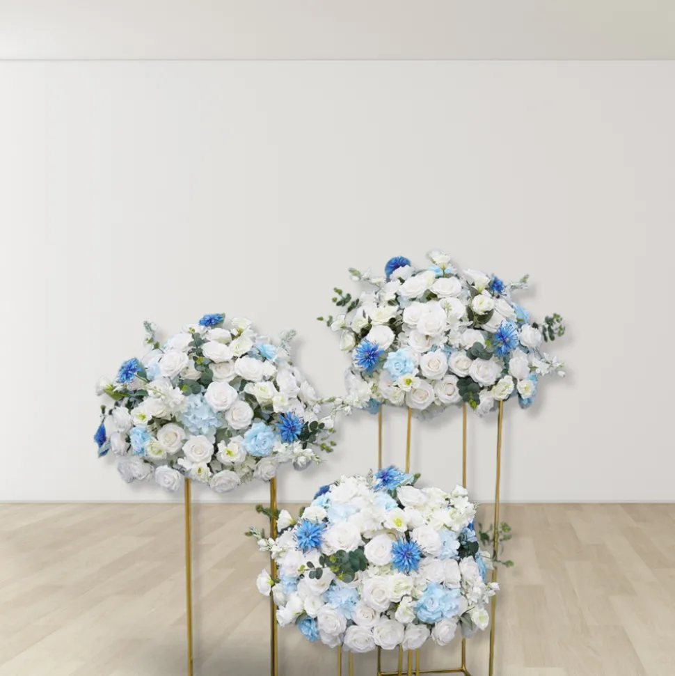 LUXE White & Blue Mixed Floral Table Centerpiece - 24 Inches
