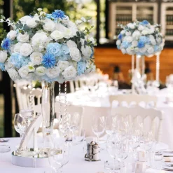 LUXE White & Blue Mixed Floral Table Centerpiece - 24 Inches