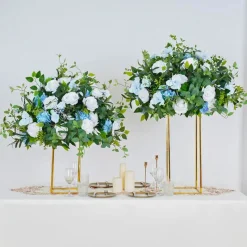 LUXE White & Blue Rose Green & Leaves Mixed Table Centerpiece - 32 Inches