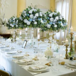 LUXE White & Blue Rose Green & Leaves Mixed Table Centerpiece - 32 Inches