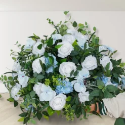 LUXE White & Blue Rose Green & Leaves Mixed Table Centerpiece - 32 Inches