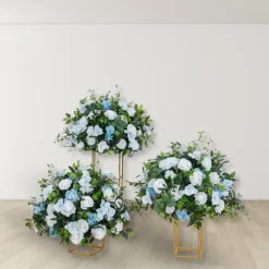 LUXE White & Blue Rose Green & Leaves Mixed Table Centerpiece - 32 Inches