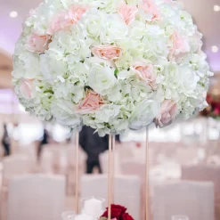 LUXE White & Pink Artificial Rose & Hydrangea Mixed Floral Table Centerpiece - 24 Inches