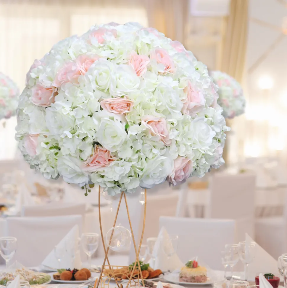 LUXE White & Pink Artificial Rose & Hydrangea Mixed Floral Table Centerpiece - 24 Inches