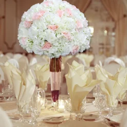 LUXE White & Pink Artificial Rose & Hydrangea Mixed Floral Table Centerpiece - 24 Inches