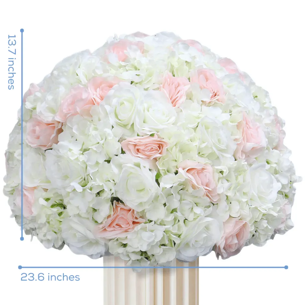 LUXE White & Pink Artificial Rose & Hydrangea Mixed Floral Table Centerpiece - 24 Inches