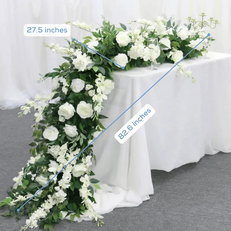 LUXE White Rose, Delphinium & Greenery Mixed Table Runner - 83 Inches