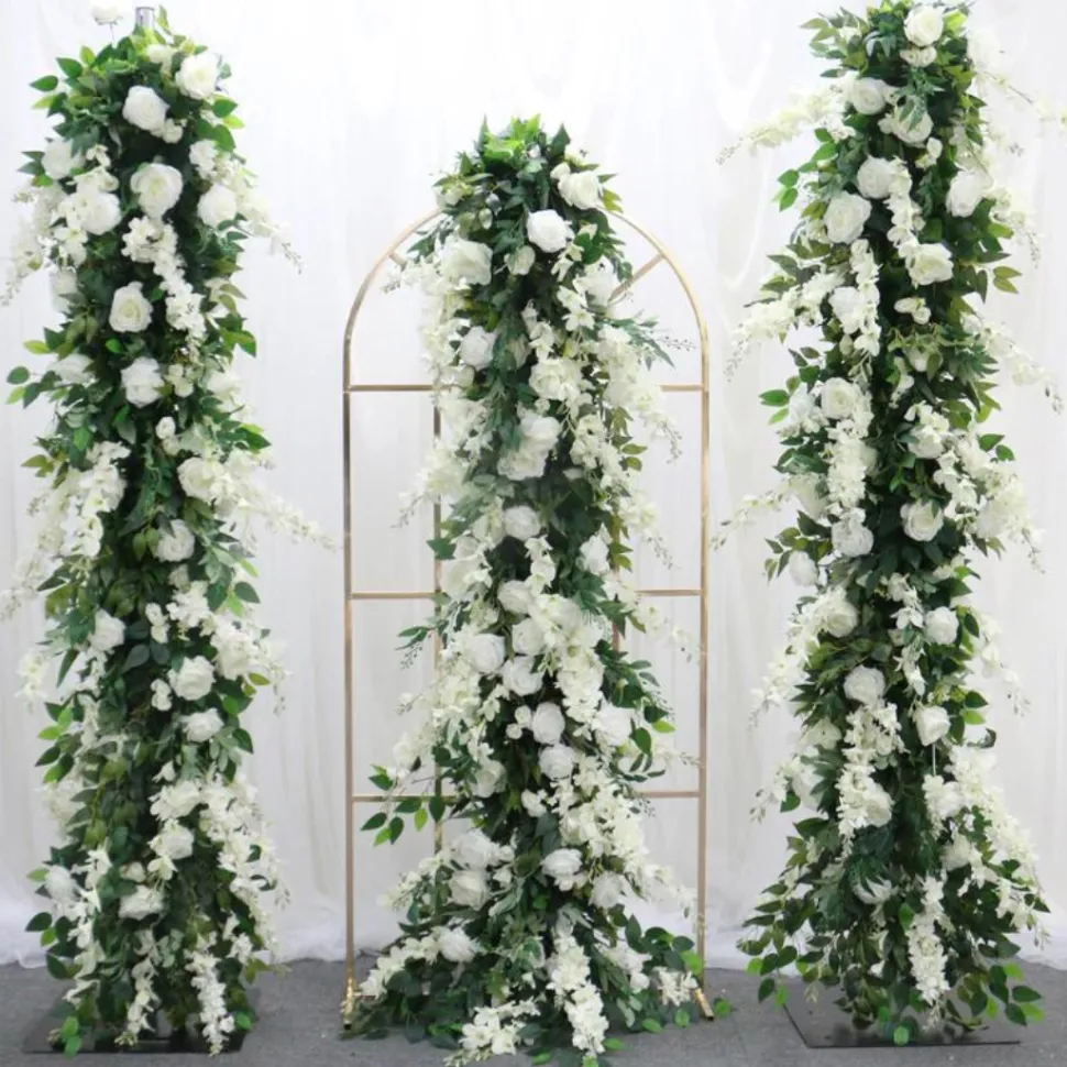 LUXE White Rose, Delphinium & Greenery Mixed Table Runner - 83 Inches
