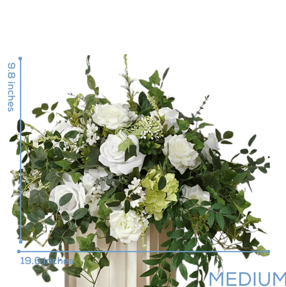LUXE White Rose & Green Plant Leaf & Hanging Vine Ivy Mixed Table Centerpiece - Choose Your Size!