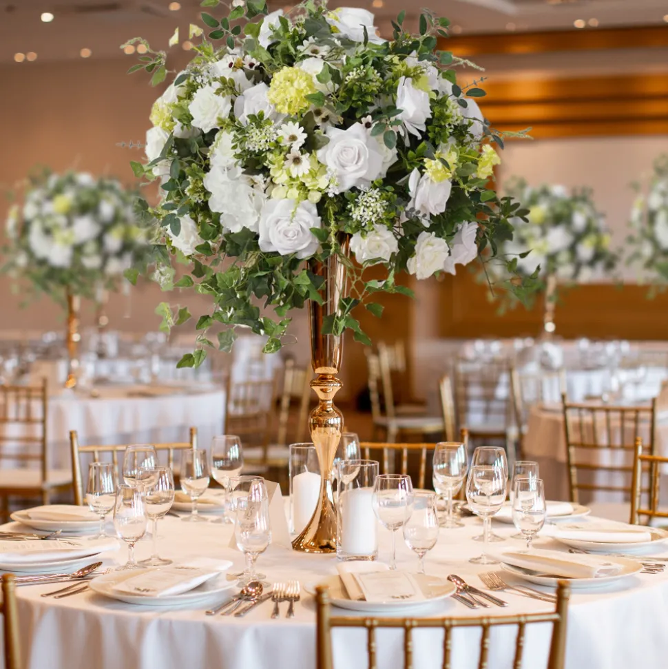LUXE White Rose & Green Plant Leaf & Hanging Vine Ivy Mixed Table Centerpiece - Choose Your Size!