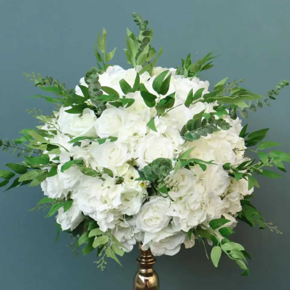 LUXE White Rose, Hydrangea & Greenery Mixed Table Centerpiece - Choose Your Size!