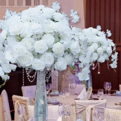 LUXE White Rose & Orchid Cherry Mixed Floral Table Centerpiece - 20 Inches