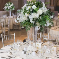 LUXE White Rose & Pompom Green Leaf Mixed Floral Table Centerpiece - 24 Inches